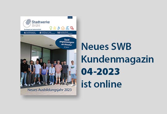 Cover des Kundenmagazins Ausgabe 04-2023 mit den Auszubildenden der Stadtwerke Brühl auf dem Titelblatt.