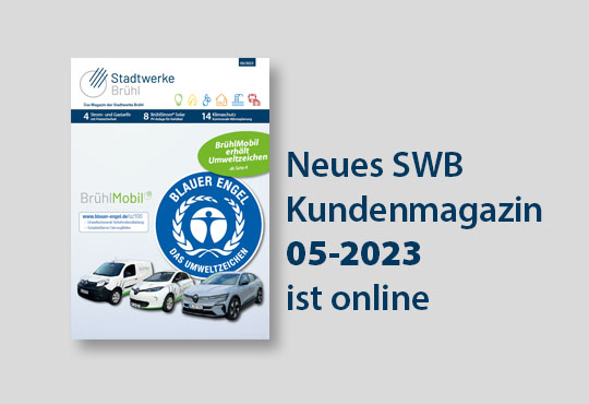 Cover des Kundenmagazins mit BrühlMobil Fahrzeugen und Blauer Engel